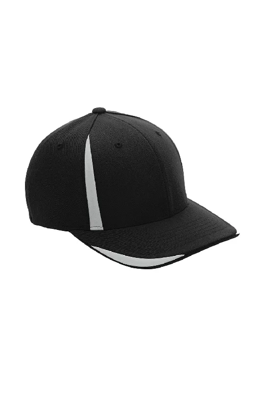 mens hats in sharkskin-Team 365 Mens Moisture Wicking Stretch Fit Hat - Black/Silver Grey