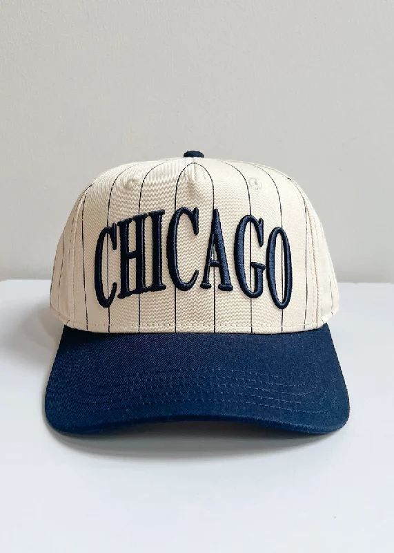 Baseball caps sci-fi theme-Chicago Puff Pinstripe Baseball Cap - Navy