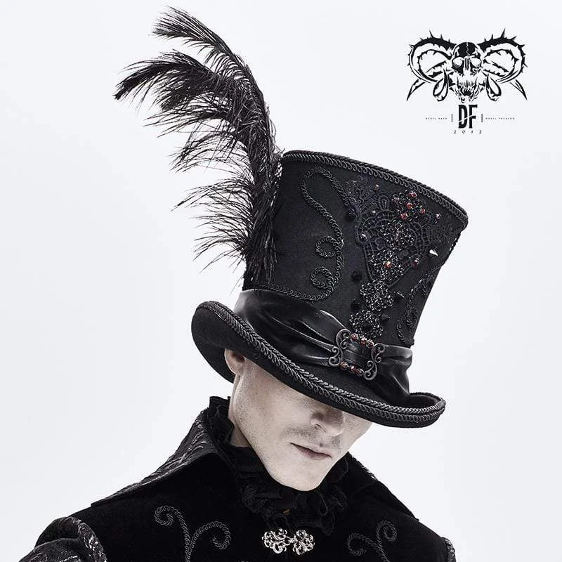 mens hats in seersucker-Men's Gothic Feather Rhinestone Hats With Rivets