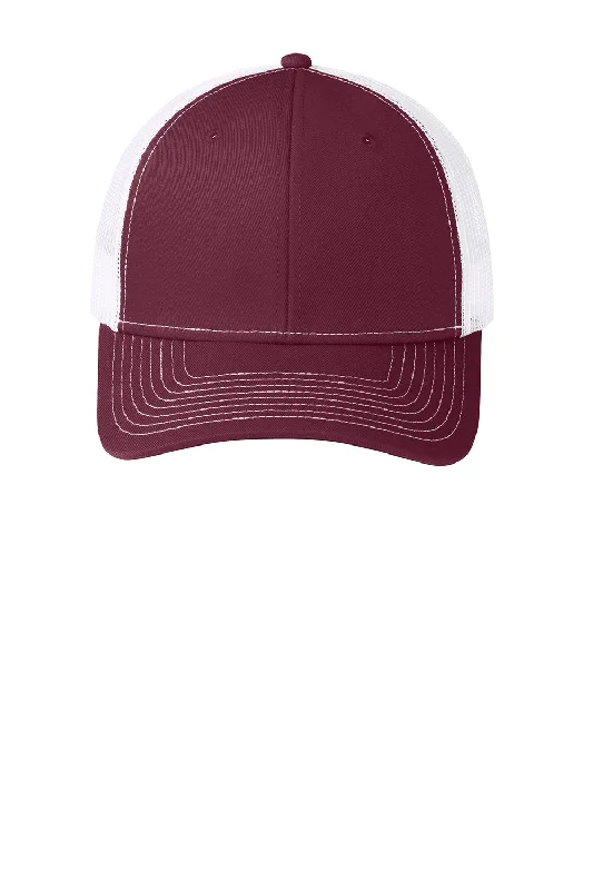 mens hats with sturdy crown-Port Authority Mens Adjustable Trucker Hat - Maroon/White