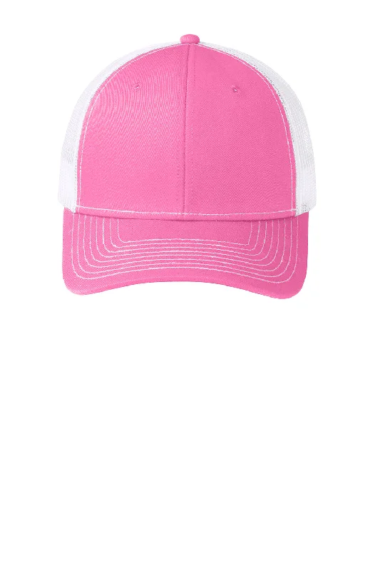 mens hats for trail running-Port Authority Mens Adjustable Trucker Hat - True Pink/White