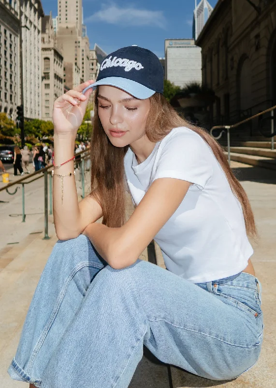 Baseball caps reggae cap-Chicago Script Baseball Cap - Navy & Light Blue