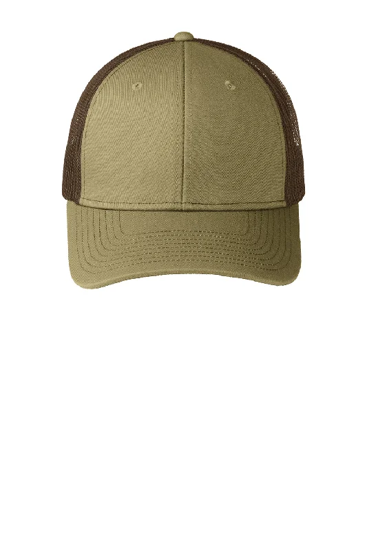 mens hats for scallop fishing-Port Authority Mens Adjustable Trucker Hat - True Khaki/Coffee Brown