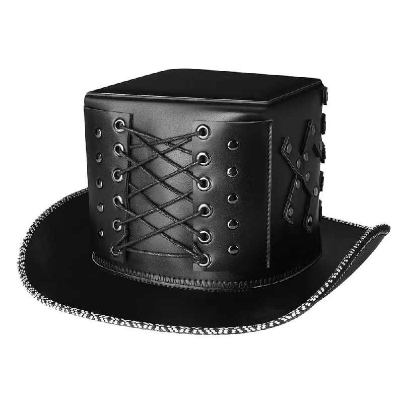 mens hats on clearance-Men's Steampunk Nailed Faux Leather Hat