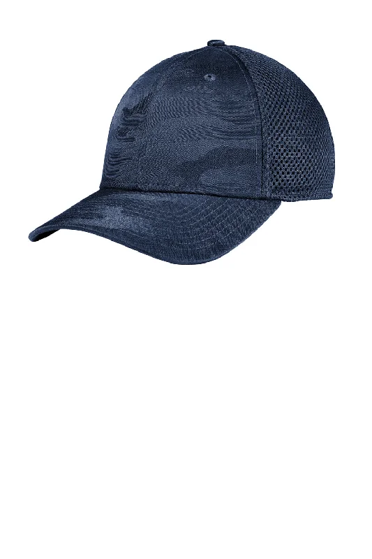 mens hats in jade stone-New Era Mens Tonal Camo Tech Mesh Stretch Fit Hat - Navy Blue Camo