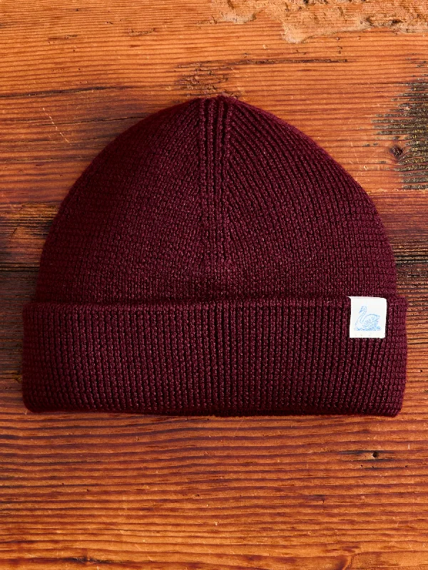 Wool Hats in mist grey-Merino Wool Ribbed Beanie in Burgundy