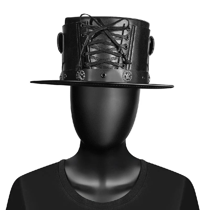 mens hats with rolled brim-Men's Steampunk Strappy Badge Hat