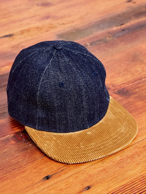 Baseball caps spring style-Baseball Hat in Indigo Denim Fawn Corduroy