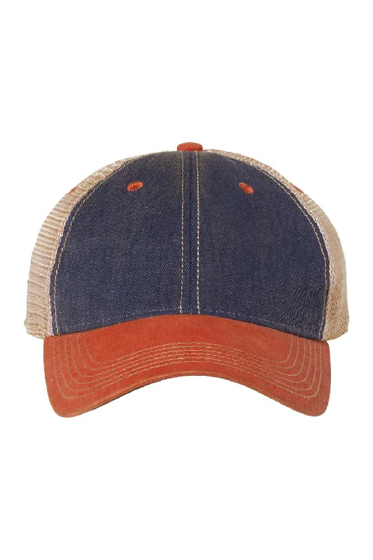 mens hats in malachite-Legacy Mens Old Favorite Snapback Trucker Hat - Navy Blue/Orange/Khaki