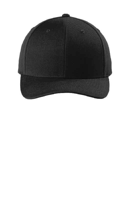 mens hats for bass fishing-Sport-Tek Mens Curve Bill Snapback Hat - Black