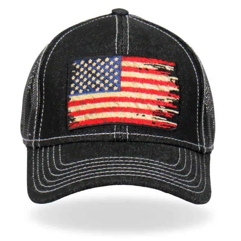 Beanies with cool logos-Hot Leathers GSH1030 Denim Tattered Flag Trucker Hat