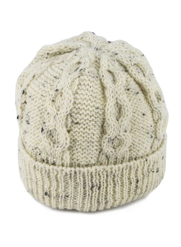 Wool Hats in mist tan-British Wool Aran Beanie Hat