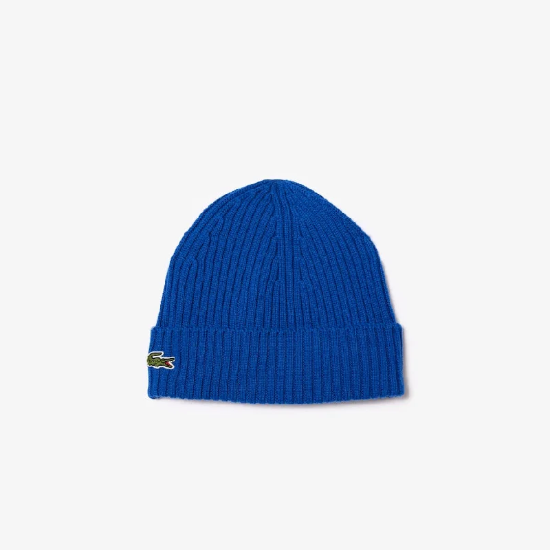 Wool Hats in dense cashmere-Unisex Ribbed Wool Beanie  Cobalt Blue