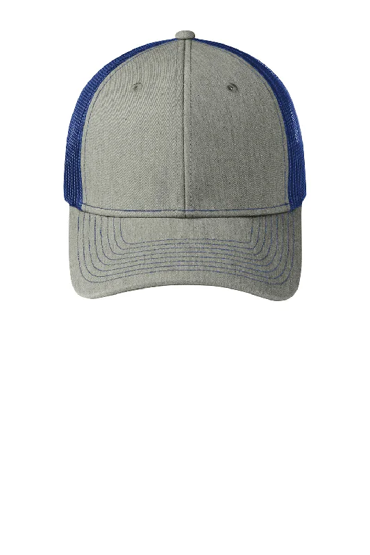 mens hats with padded crown-Port Authority Mens Adjustable Trucker Hat - Heather Grey/Patriot Blue