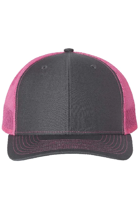 mens hats for comedy shows-Richardson Mens Snapback Trucker Hat - Charcoal Grey/Neon Pink