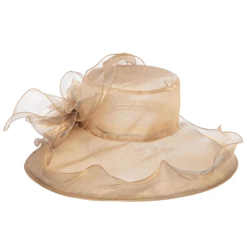 Womens hats in knit fabric-Women's Gold Organza Mesh Dress Hat