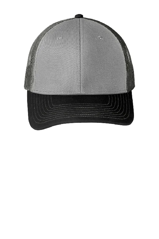 mens hats for casual wear-Port Authority Mens Adjustable Trucker Hat - Gusty Grey/Black/Steel Grey