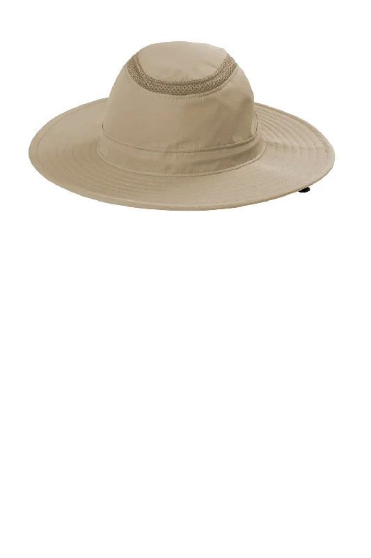 mens hats with side snaps-Port Authority Mens Moisture Wicking Ventilated Wide Brim Hat - Stone