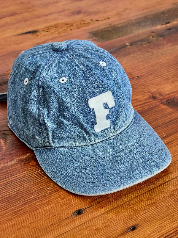 Baseball caps team building-Distressed Patch Denim Baseball Cap in Indigo Blue