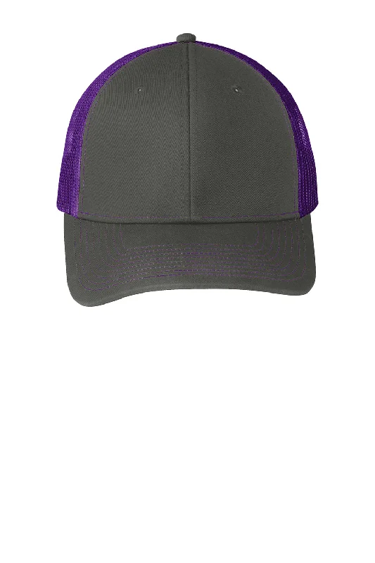 mens hats with cool patterns-Port Authority Mens Adjustable Trucker Hat - Steel Grey/Purple