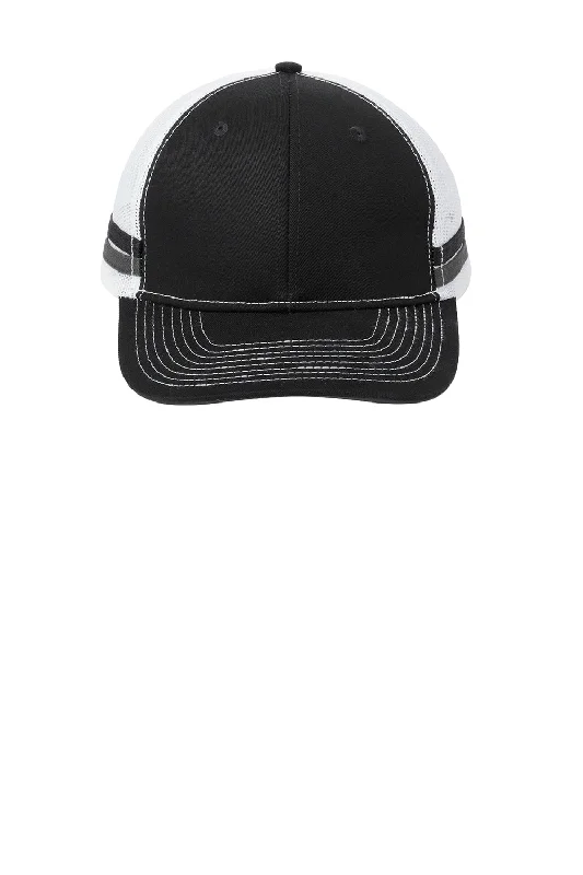 mens hats with animal prints-Port Authority Mens Adjustable Trucker Hat - Black/Steel Grey/White