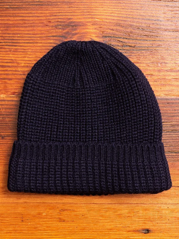 Wool Hats with warm hues-Wool Knit Watch Cap in Navy