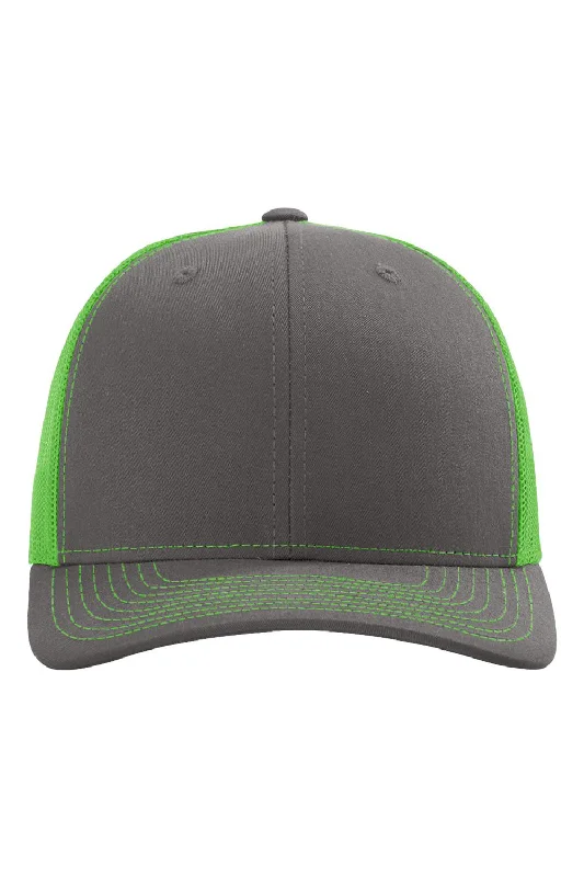 mens hats with polka dots-Richardson Mens Snapback Trucker Hat - Charcoal Grey/Neon Green