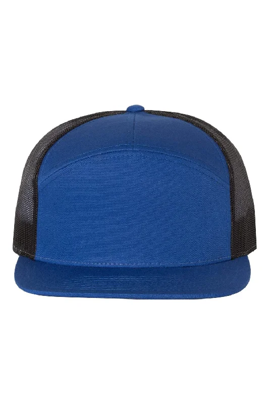 mens hats in snakeskin-Richardson Mens 7 Panel Snapback Trucker Hat - Royal Blue/Black