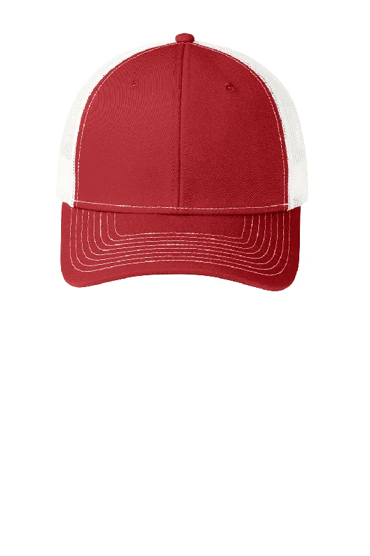 mens hats in wool-Port Authority Mens Adjustable Trucker Hat - Flame Red/White