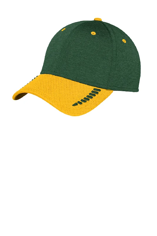 mens hats for tilapia fishing-New Era Mens Stretch Fit Hat - Heather Dark Green/Gold