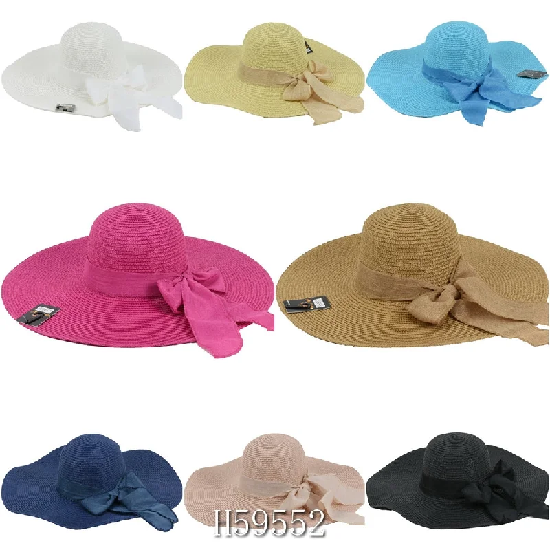 Bucket hats with soft fabric-Wholesale Summer Straw Wide Brim Bucket Hats H59552