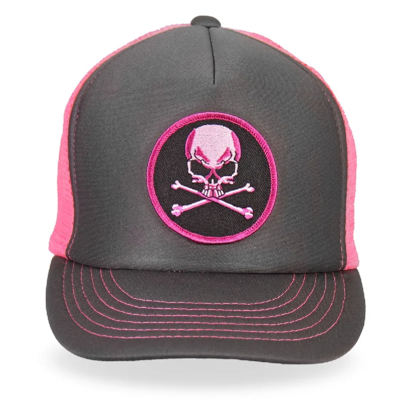 Beanies for long hair-Hot Leathers GSH1011 Skull and Crossbones Grey and Pink Trucker Hat