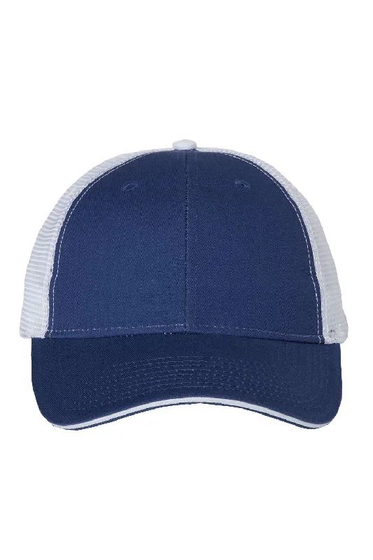 mens hats with rich colors-Valucap Mens Sandwich Bill Adjustable Trucker Hat - Royal Blue/White