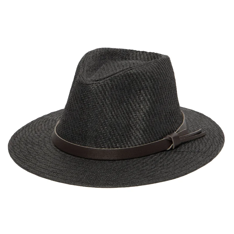 mens hats with animal prints-Men's Paper Fedora with Faux Leather Band