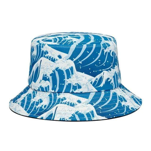 mens hats with low profile-Men's Hip Hop Wave Printed Blue Hat