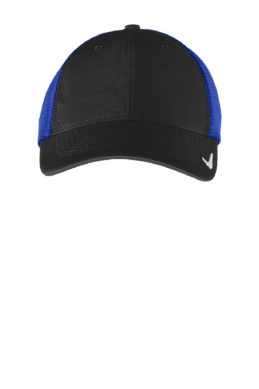 mens hats with ear flaps-Nike Mens Dri-Fit Moisture Wicking Stretch Fit Hat - Black/Royal Blue