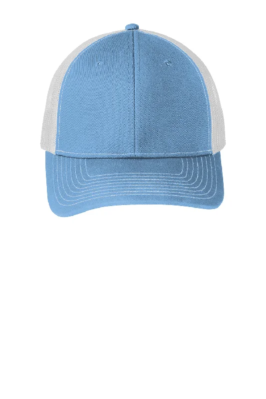 mens hats with durable fabric-Port Authority Mens Adjustable Trucker Hat - Carolina Blue/White