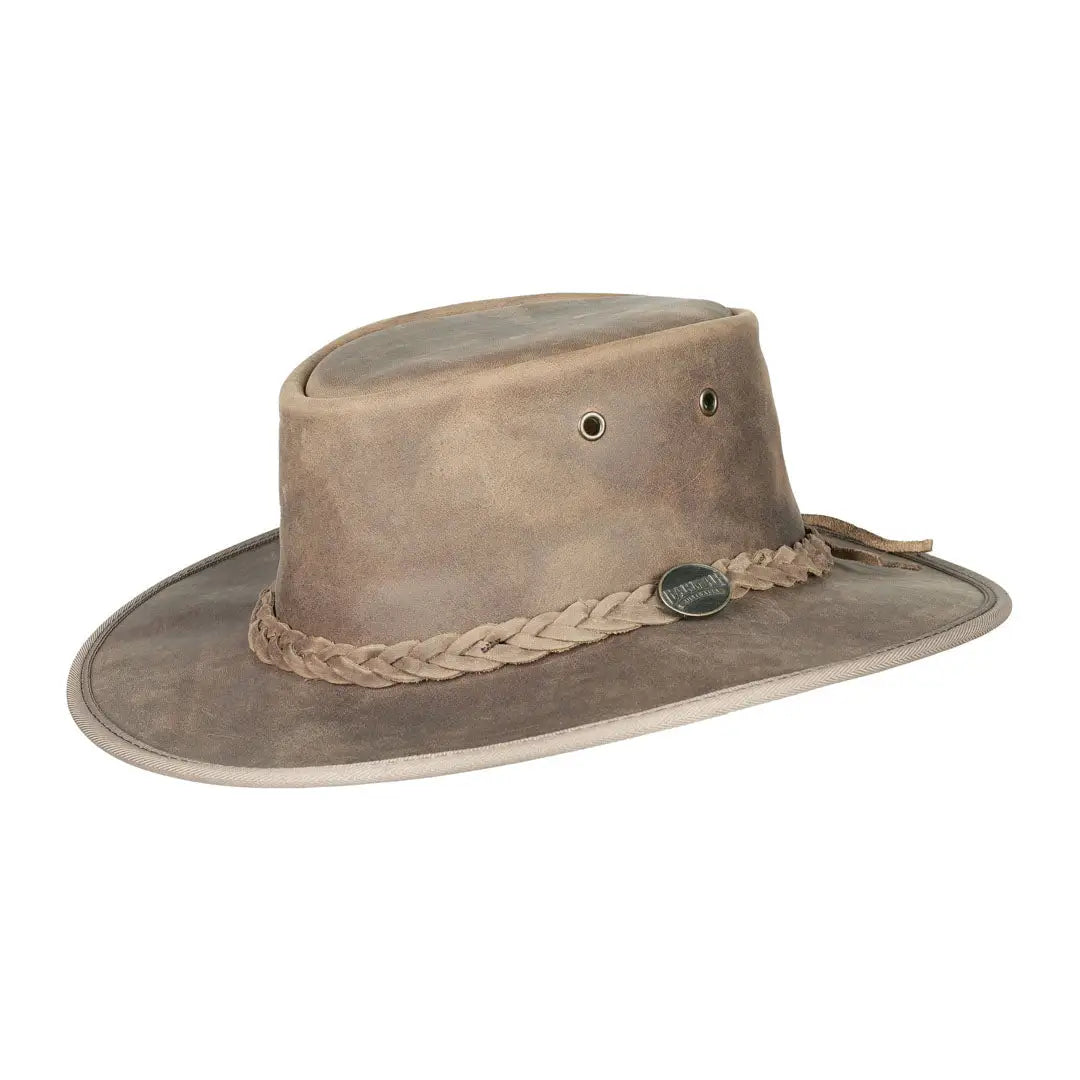 Floral headbands for women-Barmah Bronco Foldaway Leather Hat