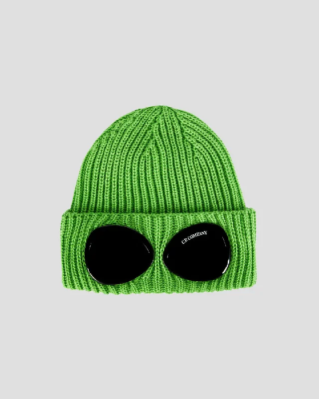 Wool Hats for cliff hikes-Extra Fine Merino Wool Goggle Beanie Green